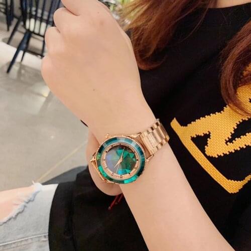 Top Fashion Noble Green Statement Watches for Women Waterproof Full Steel Crystals Watch Multi Faceted Face Dress Wrist watch