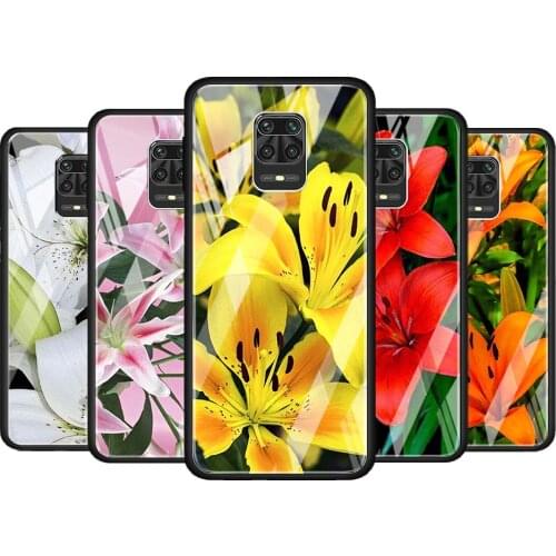 Colorful Flower Lily for Xiaomi Redmi Note 10 Pro Max 10S 9T 9S 9 8T 8 7 Pro 5G Luxury Tempered Glass Phone Case Cover