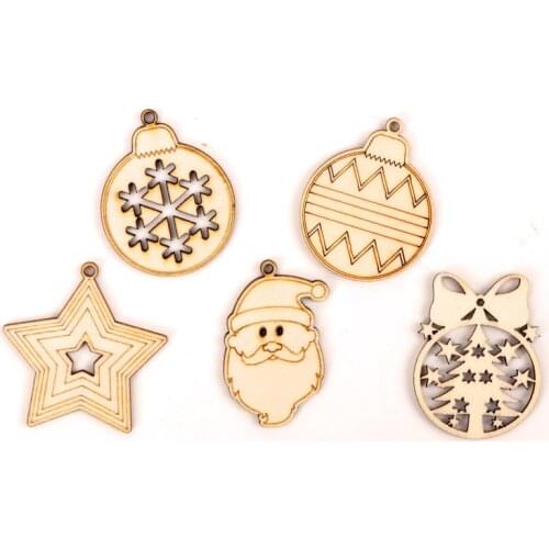 Santa Claus Snowflake Pattern Wooden Scrapbooking Collection Craft Handmade DIY Accessory Home Decoration 45mm 10pcs