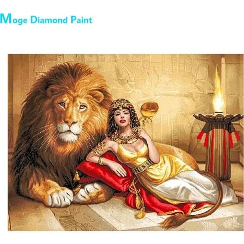 Egyptian Beauty Lion Diamond Painting Portrait Round Full Drill Animal Nouveaute DIY Mosaic Embroidery 5D Cross Stitch