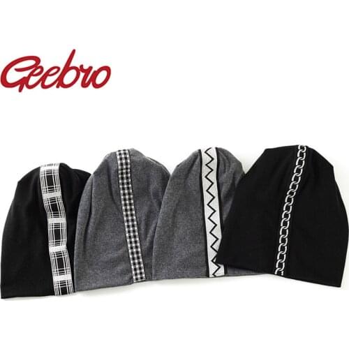 Geebro Geometric webbing Slouchy Skullies Beanies For Women Female Bonnets Caps Spring Autumn Cotton Stretch Casual Hats
