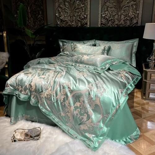 Silk Cotton Satin Jacquard Bedding Set Luxury 4pcs High Quality Hollow Out Lace Duvet Cover Bed Sheet Pillowcase Queen King Size