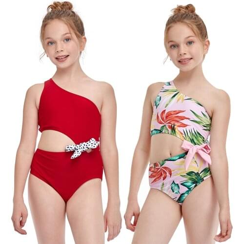 Girls Swimwear One Piece Swimsuit Solid Color Swimwear Sports Kids Beachwear Bikini Children Swim Suits Bathing Suit Two Pieces