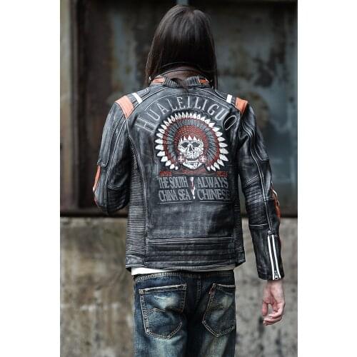 Free shipping.Brand clothing genuine leather Jackets,mens Leather biker jacket.motorcycle winter warm slim cool vintage