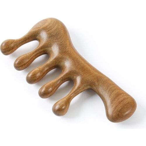 5-Tooth Wide-Head Meridian Mini Comb Ebony Massage Tool Made Of Hand-Polished Precious Wooden Material