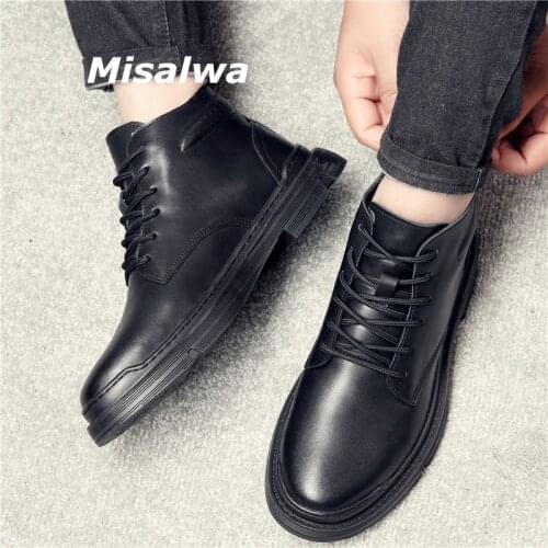 Misalwa Autumn / Winter Leather Boots for Men Casual Mid Round Toe Work Men Boots Retro Desert Boots Male Sneaker