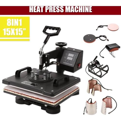 8 in 1 38x38cm Multifunction Heat Press Machine 15"X15" Transfer Press Sublimation for T-shirts