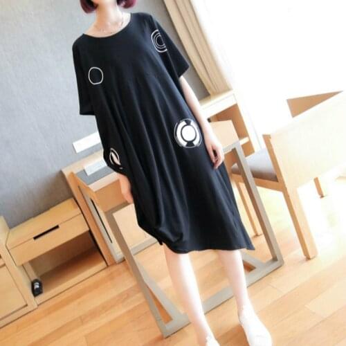 Modis Print Black Fashion Dress for Women Clothing 2020 Half Sleeve Oversize Summer Dresses for Women Casual Korean Dress Ladies
