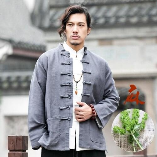 Chinese Style Hanfu Men Tops Tang Suit Kung Fu Clothes Jackets Cotton Linen T-Shirt Traditional Chinese Clothing For Men KK3613