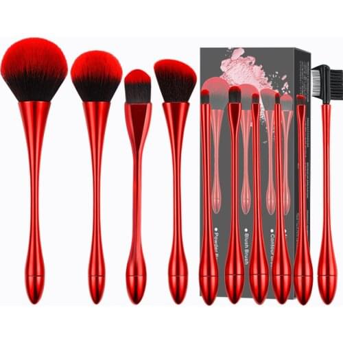 2019 New Styles Red Foundation Powder Makeup Brushes Water Drop Small Waist design 10pcs Goblet Makeup Brush Beauty Tools