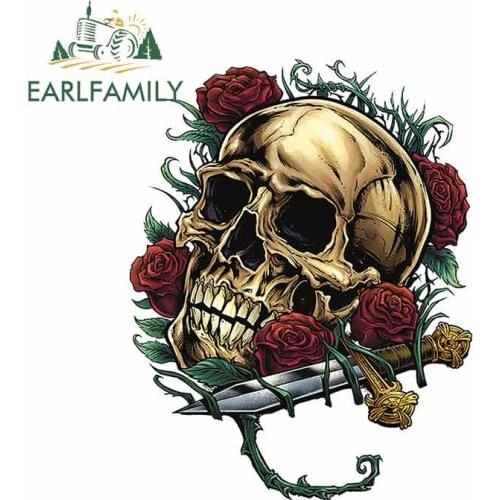 EARLFAMILY 13cm x 10.1cm for Skull and Roses Car Stickers and Decals DIY Custom Printing Anime Waterproof Fashion 3D Decoration