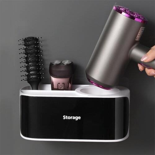 Wall-Mounted Storage Racks No Trace Stickers Creative Suction Cup Hair Dryer Holder Comb Rack Stand Bathroom Supplies