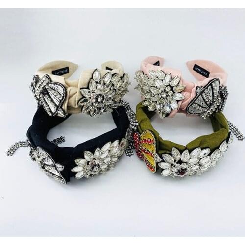 Fashion Top Knot Twist Hairband Elastic Headwear Hand Stitch Crystal Hair Hoop Headwrap Headband for Women Headdress Accessori