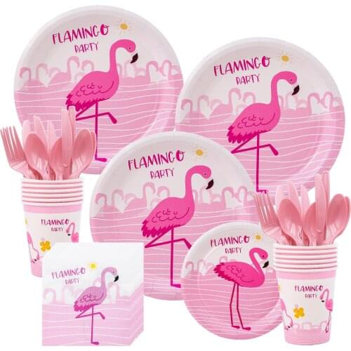 Flamingo Series Disposable Party Tableware Blowout Balloon Straw Cake Stand Childrens Birthday Decorations Hawaii Party Supply