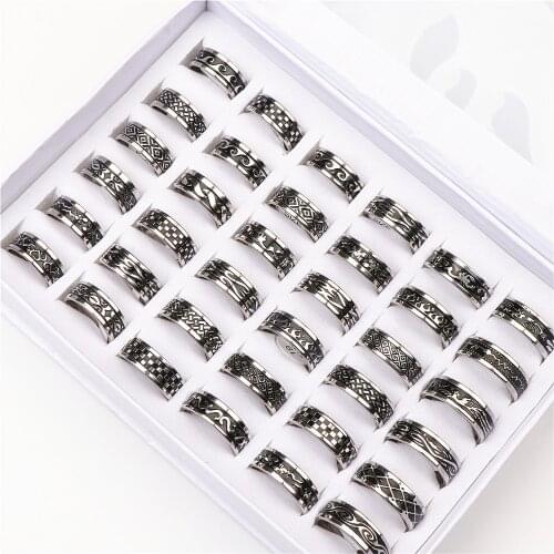 Wholesale Bulk 36pcs/Lot Vintage Stainless Steel Animal Geometry Mix Style Rings For Men Women Jewelry Internal polishing