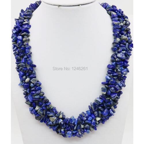 Natural DarkBlue Irregular Lapis lazuli Beads 3Rows Necklace Chain Jewelry Girls Party Gifts 18inch Lucky Stone Christmas gifts