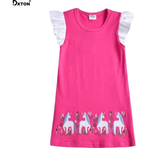 Dxton Girls Vestidos Kids Flare Sleeve Dress Unicorn Kids Dress for Girl Applique Tutu Dress 2019 Summer Clothes Girls Dresses