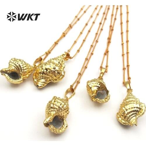 WT-JN028 Wild Coast Jewelry Natural Trumpet Shell Gold Dipper Pendant With 18 Inch Gold Layer Necklace Gift For Women