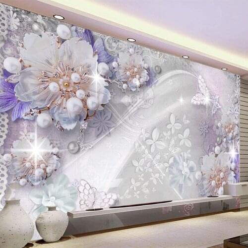 Custom Wallpaper 3D Stereo Purple Pearl Flower Butterfly Photo Wall Murals Living Room TV Sofa Bedroom Luxury Home Decor Fresco