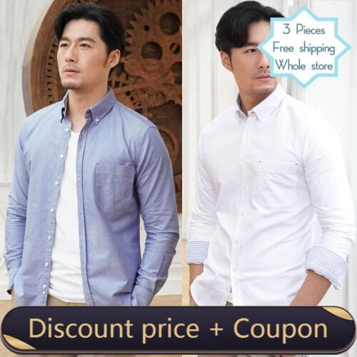 DEEPOCEAN Products Washed Oxford Shirt Mens Long Sleeve Slim Korean Casual Cotton Shirt Pure Color Youth