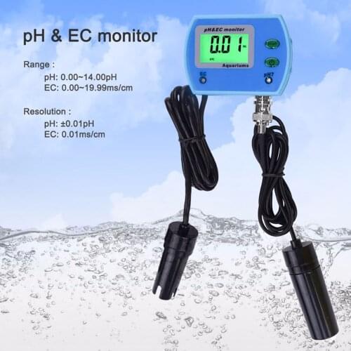 Ph meter Professional 2 In 1 PH Meter EC Meter Multifunctional Water Quality Monitor PH / EC Monitor for Aquarium