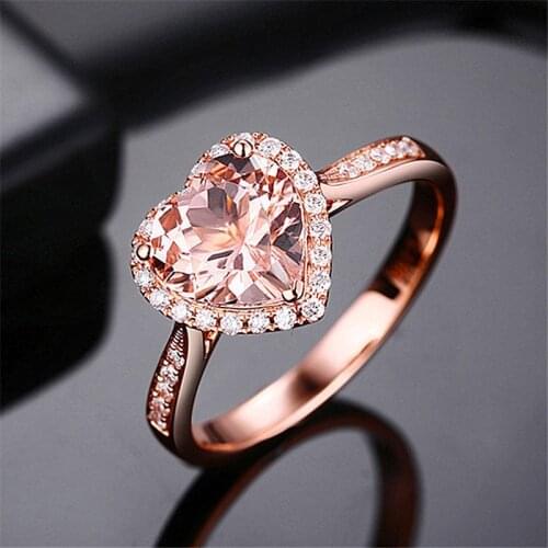 Romantic 18K Rose Gold Heart 2ct Topaz Promise ring 925 Sterling silver Engagement Wedding Band Rings for women Bridal Jewelry