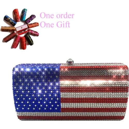 Crystal WomenS Wedding Purses Luxury Designer Diamond Evening Bag Party US Country Flag Clutch And Handbags Chain Shoulder Bag