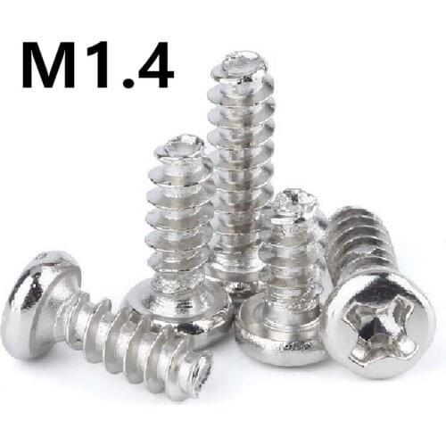 1000PCS M1.4x3/4/5/6mm PB Nickel-plated Cross Round Head Flat Tail Self-tapping Screw