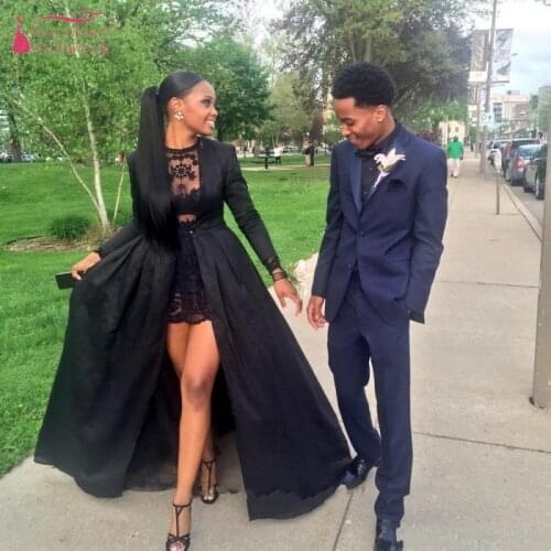 Sexy Long Sleeve A Line Prom Dresses 2019 New Sweep Train High Neck Lace 3D Floral Applique Beading Formal Evening Dress W040