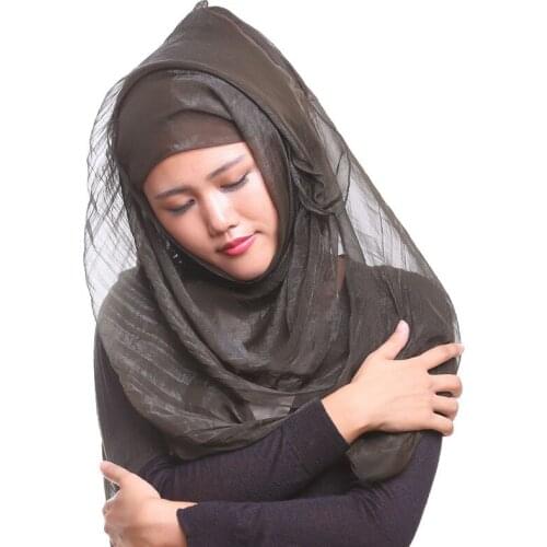 Womens Imitated Silk Scarf Wrinkled Twinkle Plain Shawl Muslim Hijab Headscarf 20 Colors