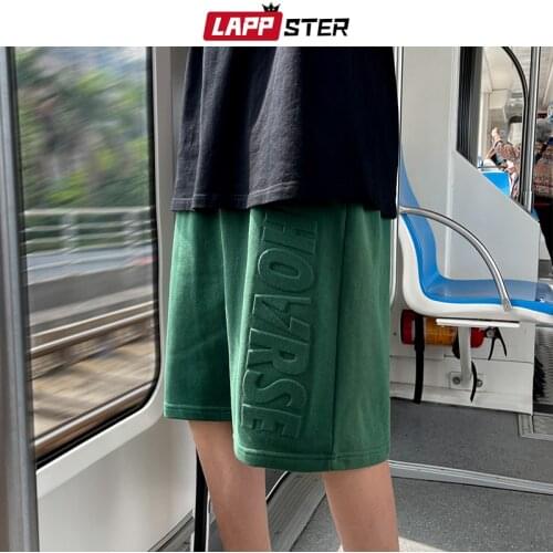 LAPPSTER Men Letter Causal Sweat Basketball Shorts 2021 Summer Mens Harajuku Streetwear Black Shorts Male Korean Fashion Shorts