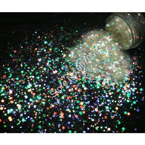 Mix Size White with Purple Gold Green Light Shining Glitter Hexagon Powder Shape for Makeup Nail Glitter Facepainting Craft Art