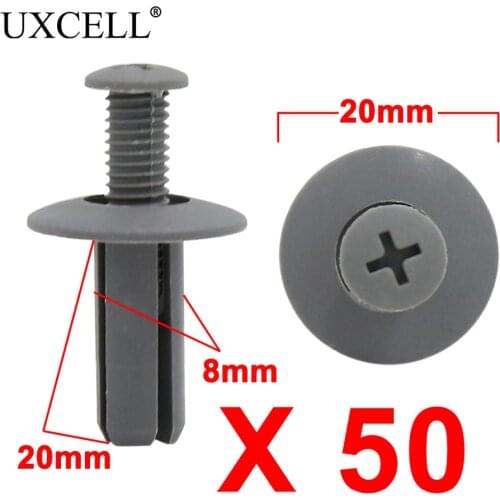 UXCELL 50Pcs Gray 8Mm Car Hole Plastic Rivets Fastener Bumper Push Pin Clips