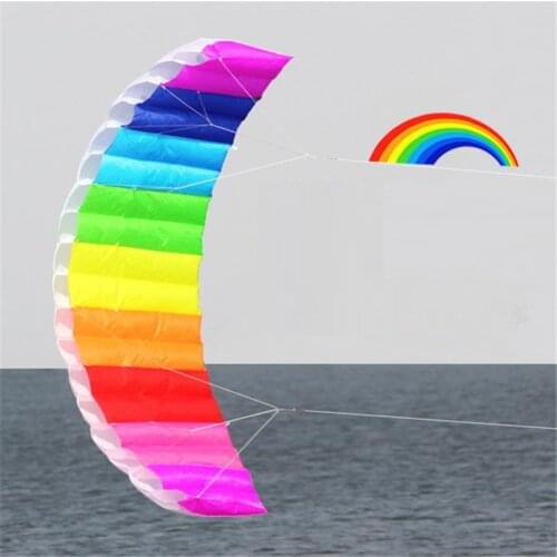 1.4m Rainbow Dual Line Stunt Parafoil Kite Outdoor Sport Toys For Children With Flying Tools Line Sailing Kitesurf Beach Kite