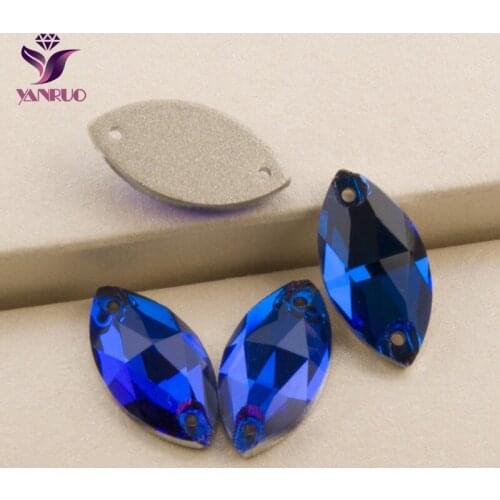 YANRUO 3223 Navette Capri Blue Sew on Rhinestones Decorations For Clothes Flat Back Rhinestone Glass Stones Sewing Crystal