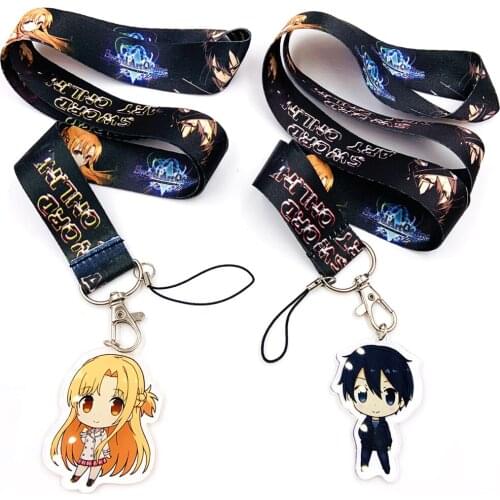 Japanese Anime Sword Art Online Kirito Asuna Key Art Badge ID Holder Lanyard