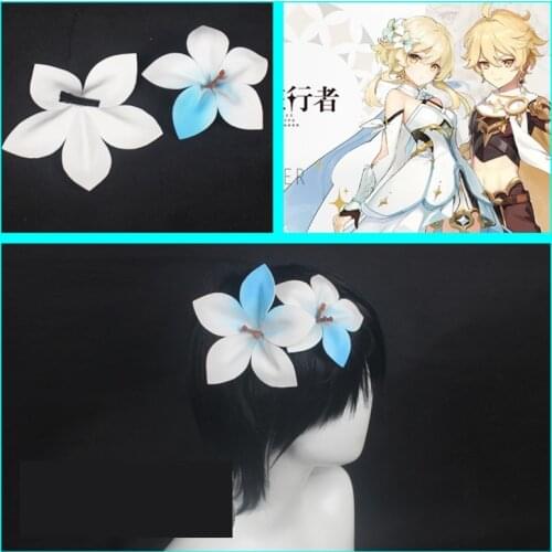 New Game Genshin Impact Traveller Lumine Flower Hairpin Cosplay Costume Headwear Hair Clip Props Halloween Carnival Accessories