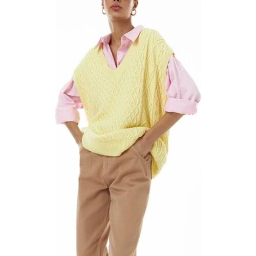 MEIYANGYOUNG V-neck Knitted Sweater Women Vest All-match Style Leisure Student Sleeveless Female Vintage sweater waistcoat