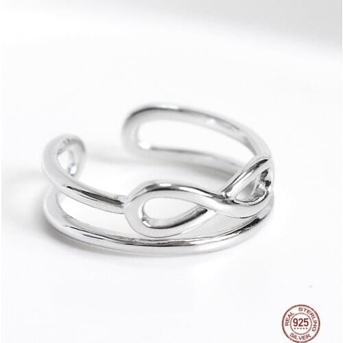LKO Personality Temperament 925 Sterling Silver Smooth Rings Women Interweave Resizable Opening Rings For Party Birthday Gift