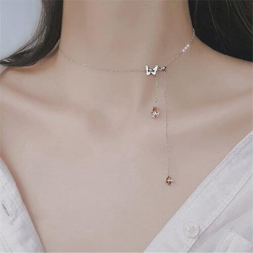 Vintage Female Silver 925 Sterling Necklace For Women Jewelry Fashion Butterfly Pendant Necklace Girls Silver Choker Accessories