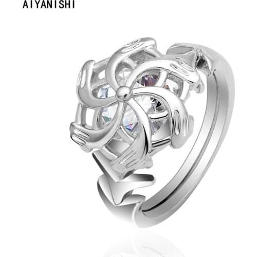 AIYANISHI High Quality 925 Sterling Silver Wedding Ring Inner Round Cut Finger Rings for Women Silver Engagement Jewelry Gifts