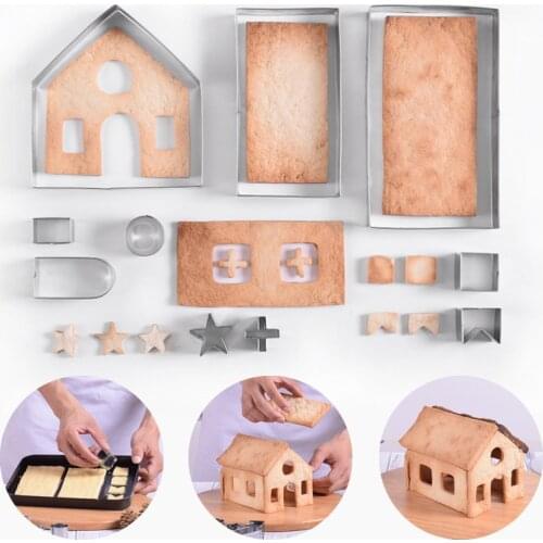 10pcs/set Stereo Stainless Steel Biscuit Mould Christmas DIY Gingerbread House Mould Cake Fudge Baking Biscuit Tool