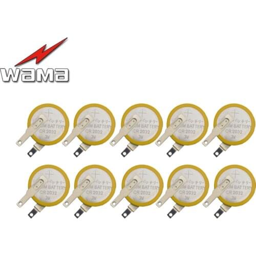 10pcs/lot Wama CR2032 Tabs Solder Foot Soldering Welding Battery Coin Batteries 210mAh 3V Button 2032 Cell Battery Factory