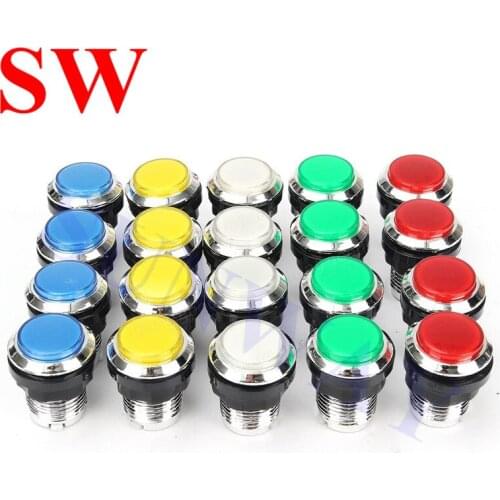 20PCS 32mm round push button Arcade LED Chrome Plating light Push Button For Mame PC Game Machine Parts button with microswitch
