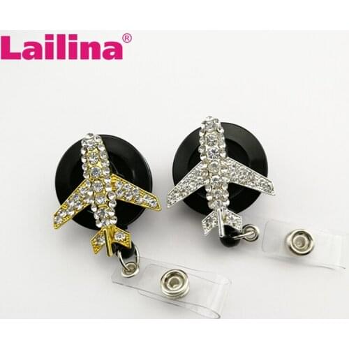 20pcs Bling Airplane Shape Rhinestone Retractable Badge Holder/ID Name Carder