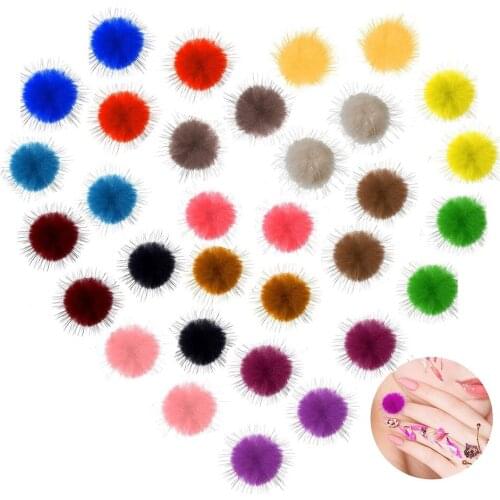24 pcs/box Detachable Magnet Flurry Ball 3D Colorful Puffy Pom Nail Decoration Pompoms Plush Ball Charms Manicure Accessories JY
