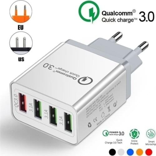 4USB Qc 4.0 Qualcomm Quick Charge 4 3.0 3.1A USB Fast Charging Power Adapter for Samsung IPhone HTC 4 Ports Phone Charger EU US