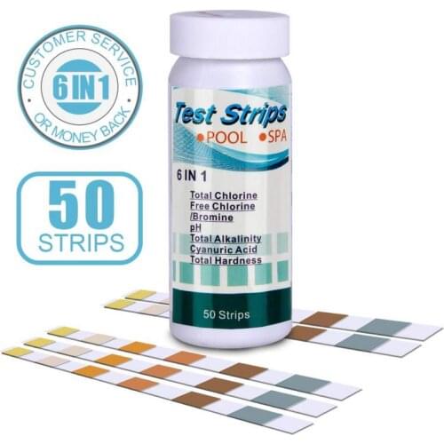 50Pcs Water Test Strips 6-In-1 Pool Spa Water Test Strips Chlorine Bromine PH Alkalinity Hardness Kit Swimming Pool Accessories