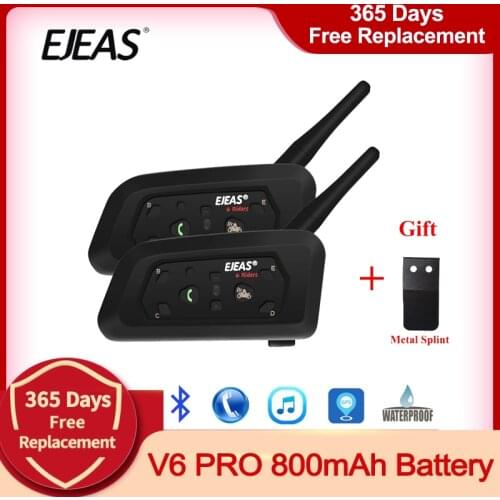 2Pcs EJEAS V6 Pro Intercom Motorcycle Helmet Intercomunicador Bluetooth Headset Intercom 6 Riders 1200M Wireless BT Interphone