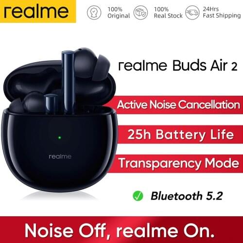 Realme Buds Air 2 ANC Wireless Headphone Bluetooth Earphones 25hrs Playback 88ms Super Low Latency 10mm Hi-Fi Bass Boost Headset